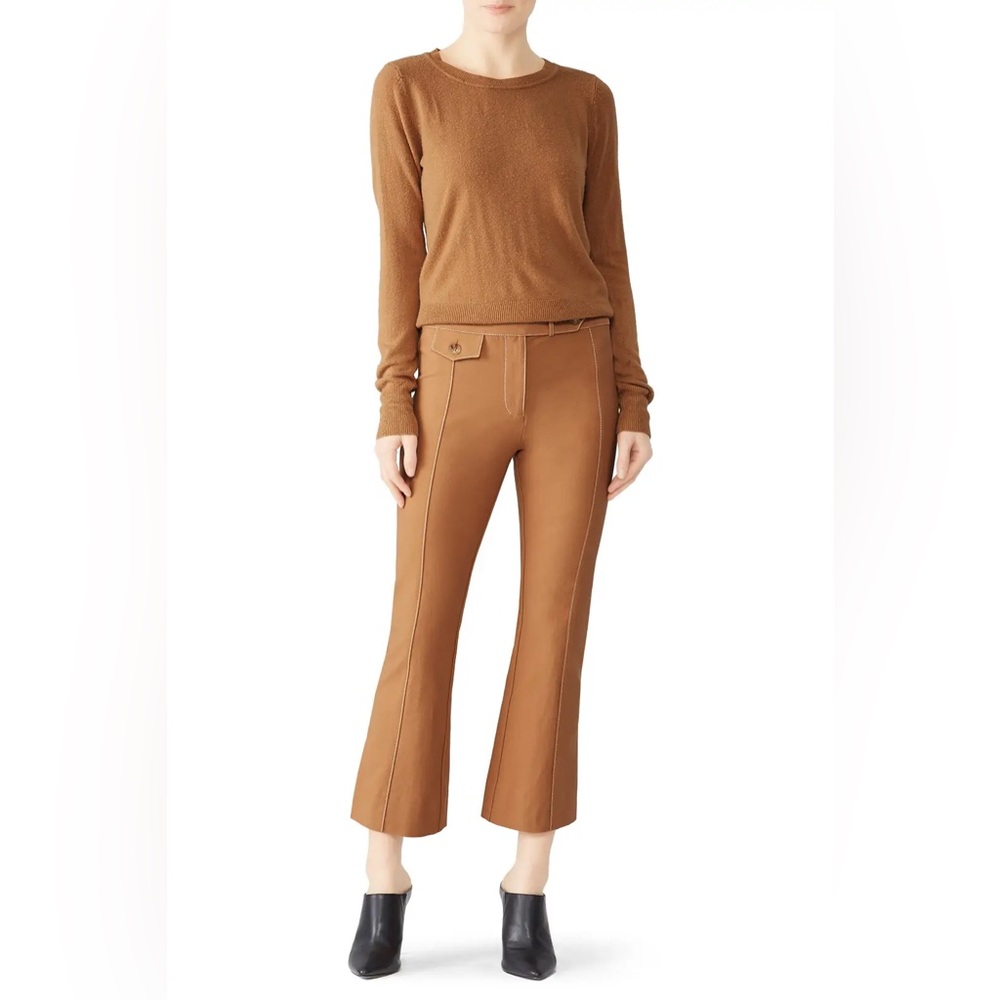 Derek Lam 10 Crosby Cropped Flare Pants Size 8 Camel High Rise Workwear Trousers